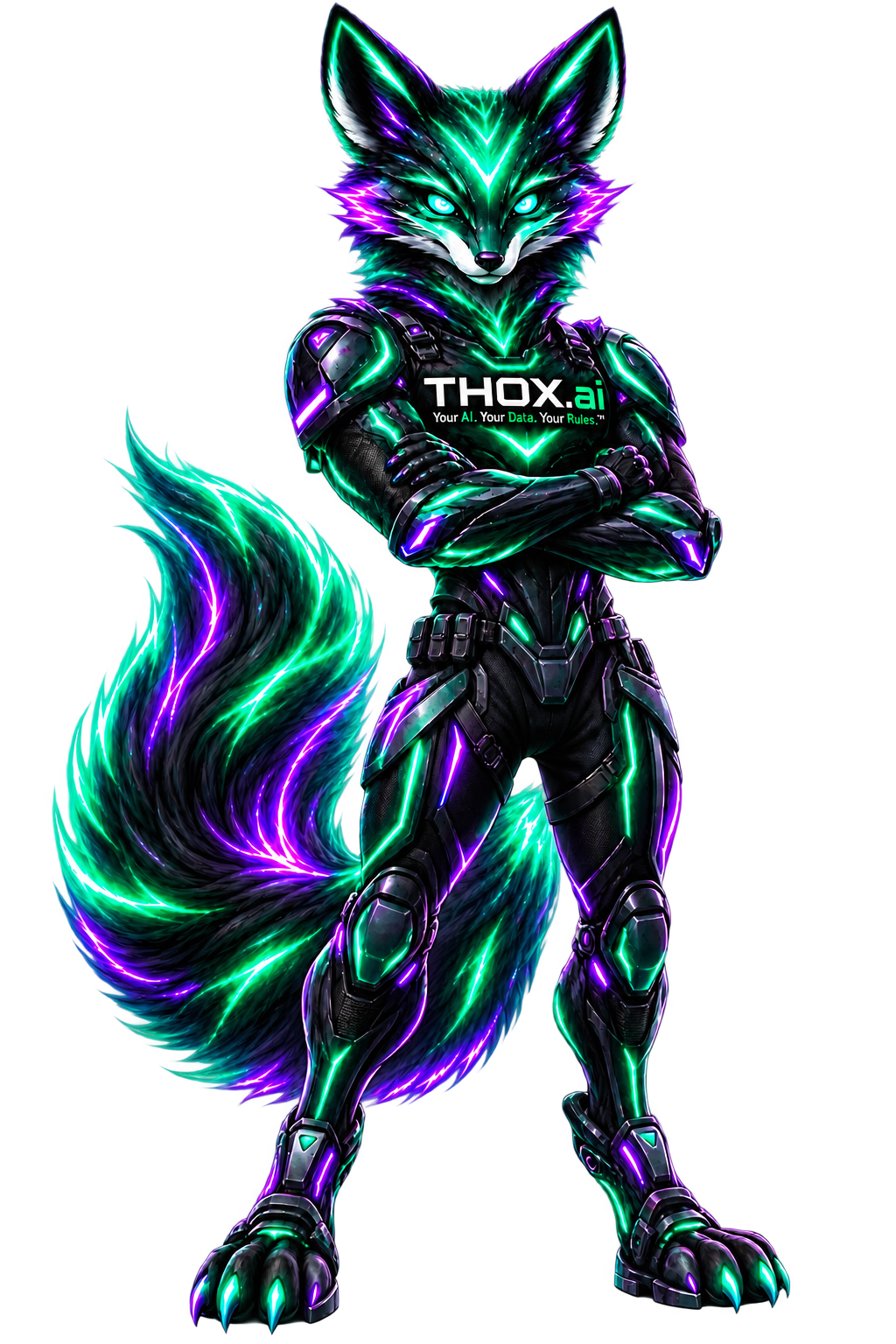 THOXY, the neon-armored THOX fox mascot